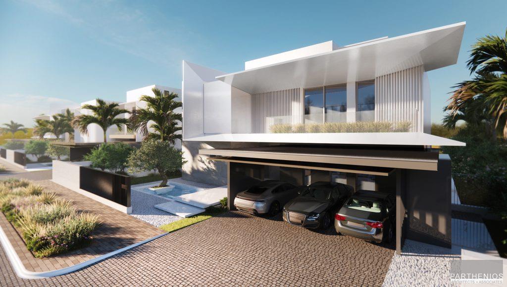 Villa in Dubai with a parking lot