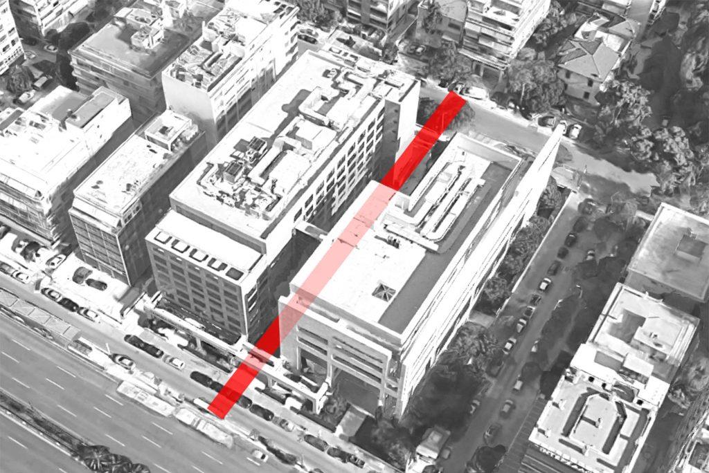 aerial image of a building's location