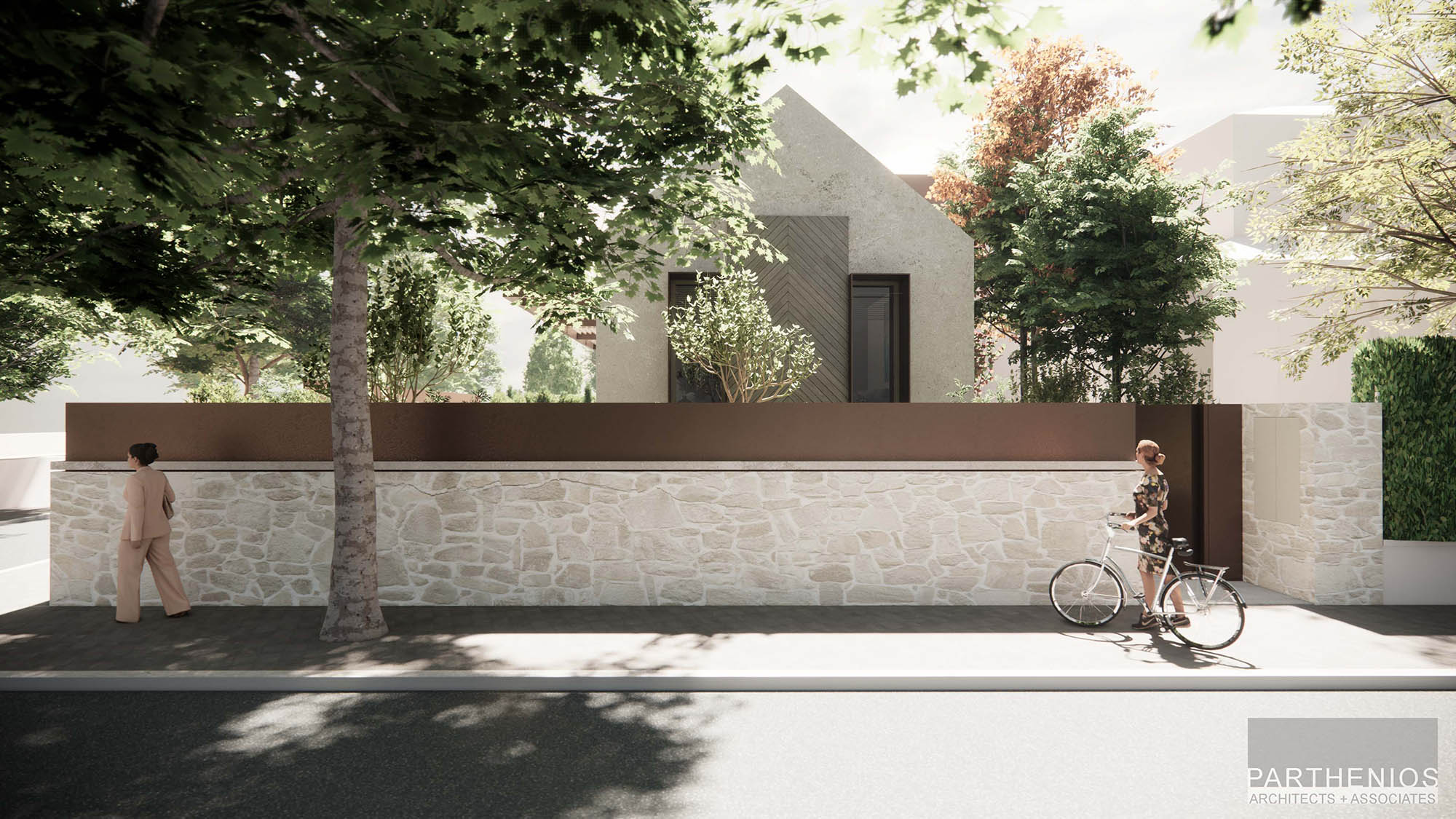 residence with greenery, trees and fence